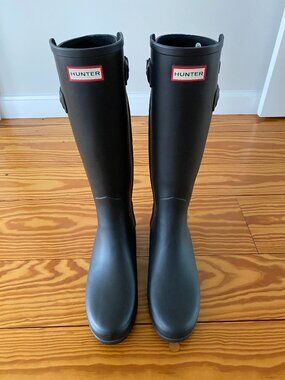 Hunter W's Original Tall Matte Black Refined Back-Strap Rain Boots-Never Worn!